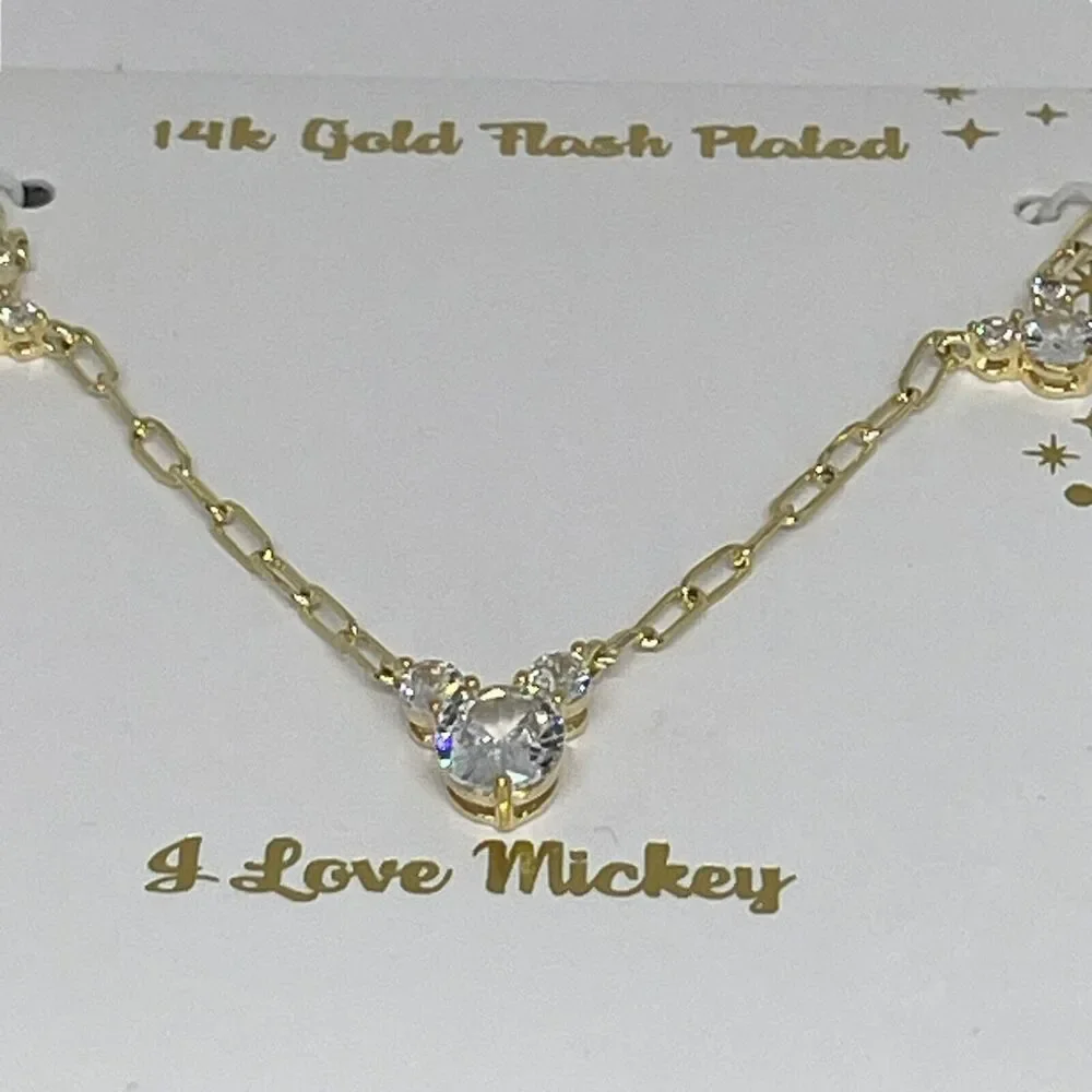 Disney Mickey Mouse Ears 14K Gold Plated Necklace Stylish Timeless Fashion NEW